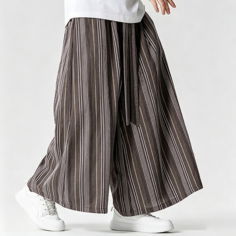 Buddha Stones Summer Vintage Drawstring Striped Ankle Pants Men's Wide Leg Pants With Pocket - image 22