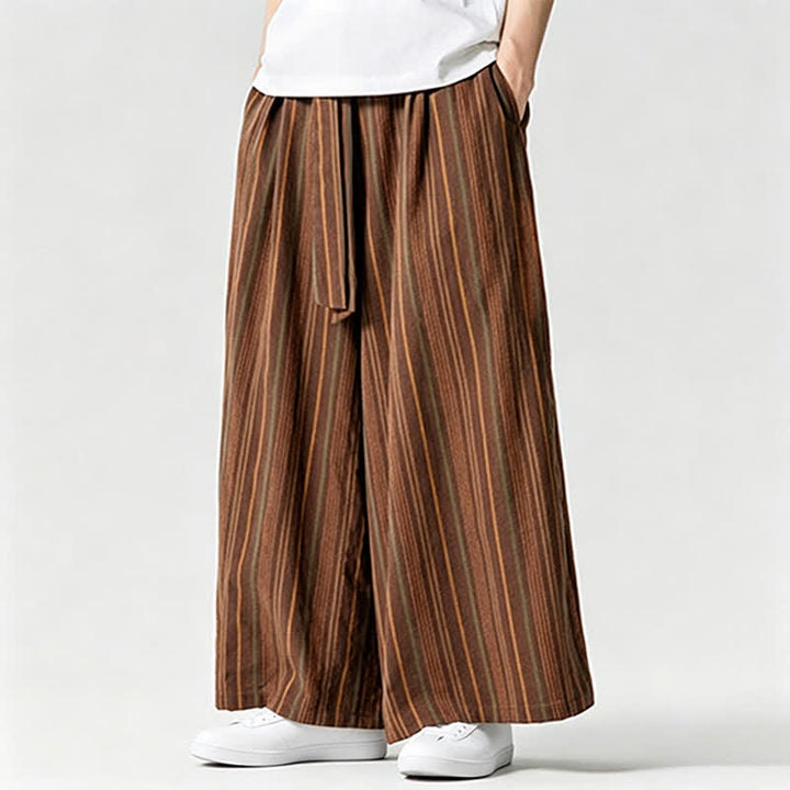 Buddha Stones Summer Vintage Drawstring Striped Ankle Pants Men's Wide Leg Pants With Pocket - image 12