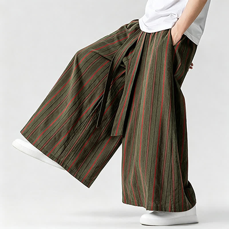 Buddha Stones Summer Vintage Drawstring Striped Ankle Pants Men's Wide Leg Pants With Pocket - image 6