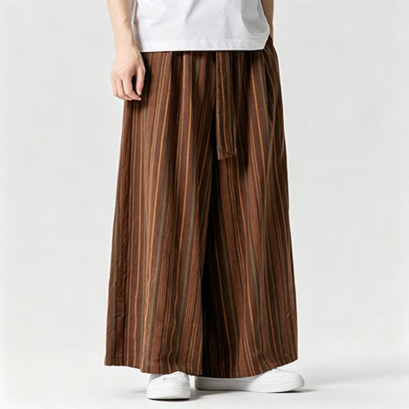 Buddha Stones Summer Vintage Drawstring Striped Ankle Pants Men's Wide Leg Pants With Pocket - image 11