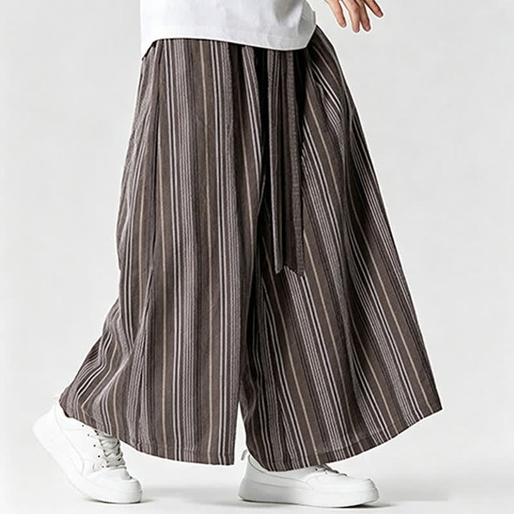 Buddha Stones Summer Vintage Drawstring Striped Ankle Pants Men's Wide Leg Pants With Pocket - image 22