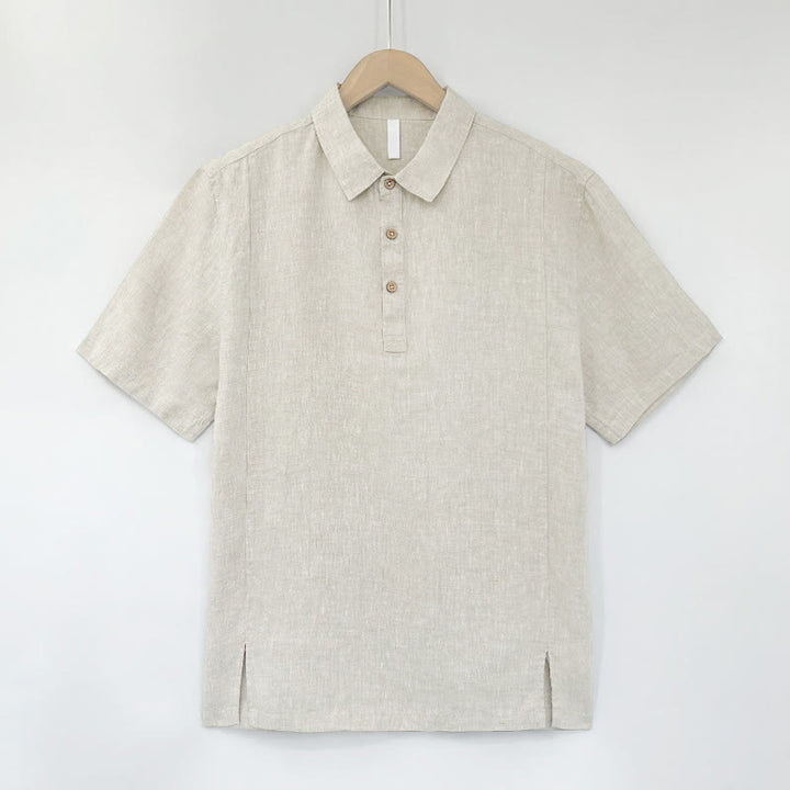 Buddha Stones Summer Casual Side Slit Solid Linen Men's Short Sleeve Shirts - Beige - US/UK/AU44，EU54 (4XL) - image 11
