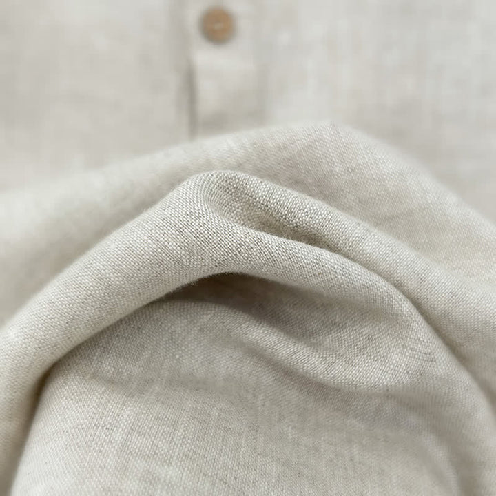 Buddha Stones Summer Casual Side Slit Solid Linen Men's Short Sleeve Shirts - image 12