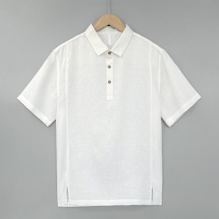 Buddha Stones Summer Casual Side Slit Solid Linen Men's Short Sleeve Shirts - White - US/UK/AU44，EU54 (4XL) - image 0