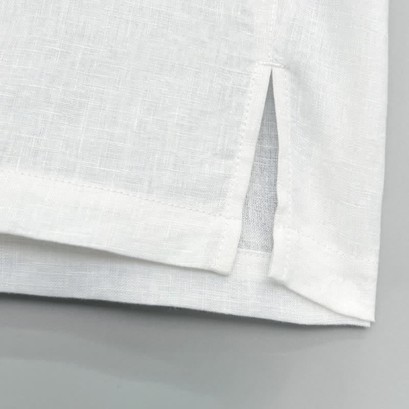 Buddha Stones Summer Casual Side Slit Solid Linen Men's Short Sleeve Shirts - image 6
