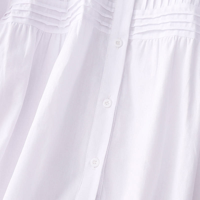 Buddha Stones Summer Casual Vintage Button-up Solid Pintuck Pleats Design Women's Short Sleeve Shirts - image 17