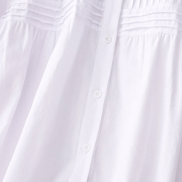Buddha Stones Summer Casual Vintage Button-up Solid Pintuck Pleats Design Women's Short Sleeve Shirts - image 17