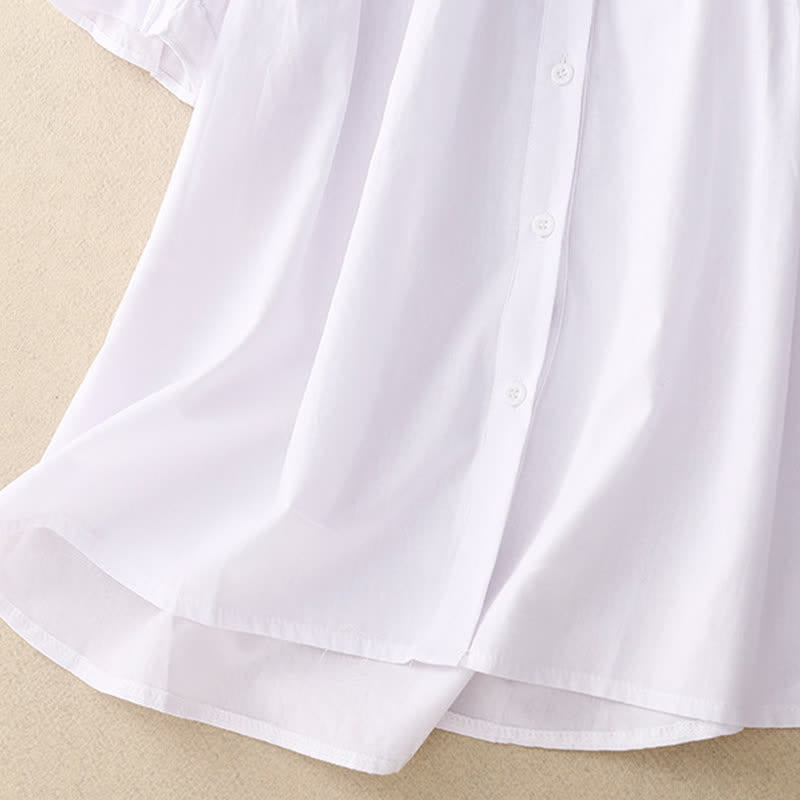 Buddha Stones Summer Casual Vintage Button-up Solid Pintuck Pleats Design Women's Short Sleeve Shirts - image 18
