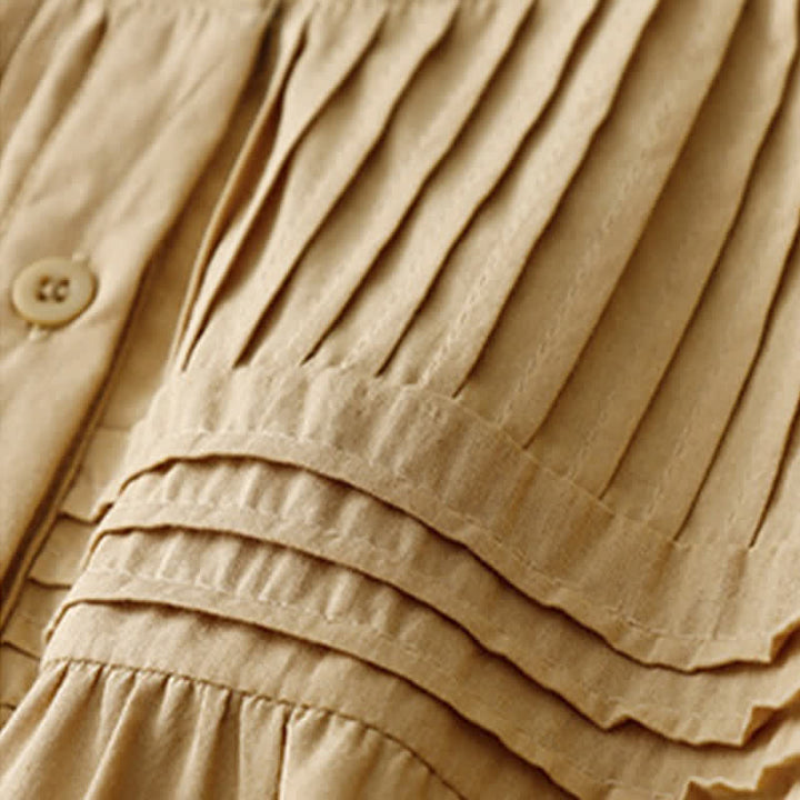 Buddha Stones Summer Casual Vintage Button-up Solid Pintuck Pleats Design Women's Short Sleeve Shirts - image 3