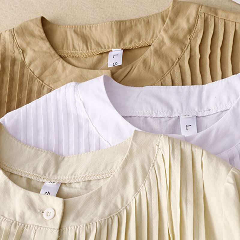 Buddha Stones Summer Casual Vintage Button-up Solid Pintuck Pleats Design Women's Short Sleeve Shirts - image 22