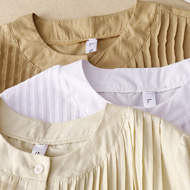 Buddha Stones Summer Casual Vintage Button-up Solid Pintuck Pleats Design Women's Short Sleeve Shirts - image 22