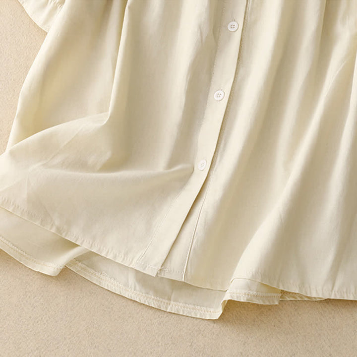 Buddha Stones Summer Casual Vintage Button-up Solid Pintuck Pleats Design Women's Short Sleeve Shirts - image 12