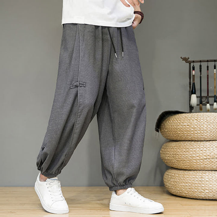 Buddha Stones Summer Casual Minimalist Drawstring Solid Cropped Pants Men's Harem Pants With Pocket - image 13