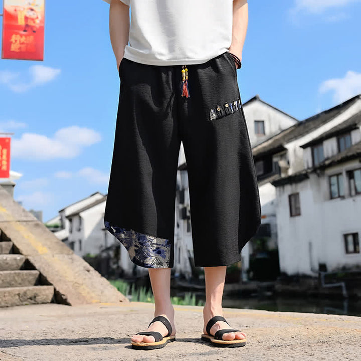 Buddha Stones Summer Casual Vintage Drawstring Floral Capri Pants Men's Harem Pants With Pocket - image 2