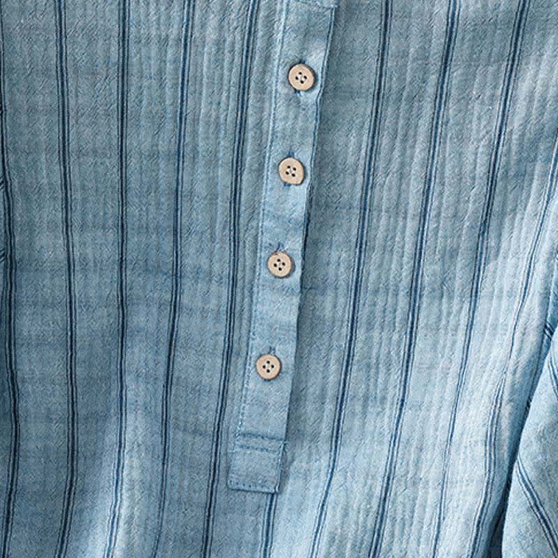 Buddha Stones Summer Casual Minimalist Button-Up Striped Women's Short Sleeve Shirts - image 14