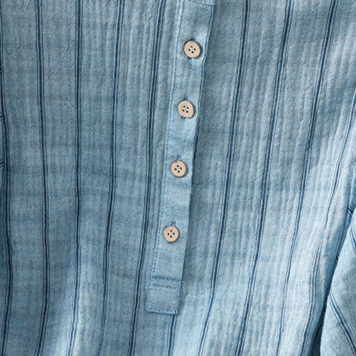 Buddha Stones Summer Casual Minimalist Button-Up Striped Women's Short Sleeve Shirts - image 14