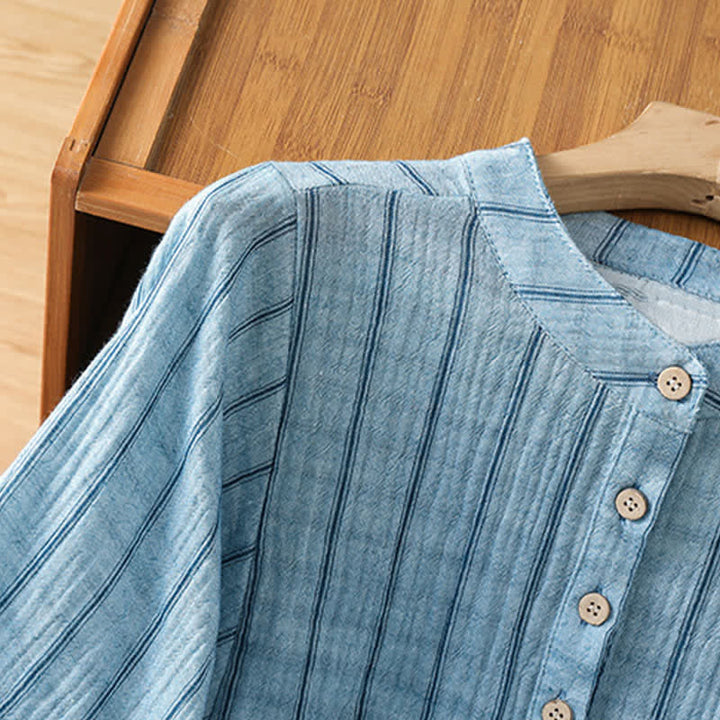 Buddha Stones Summer Casual Minimalist Button-Up Striped Women's Short Sleeve Shirts - image 13