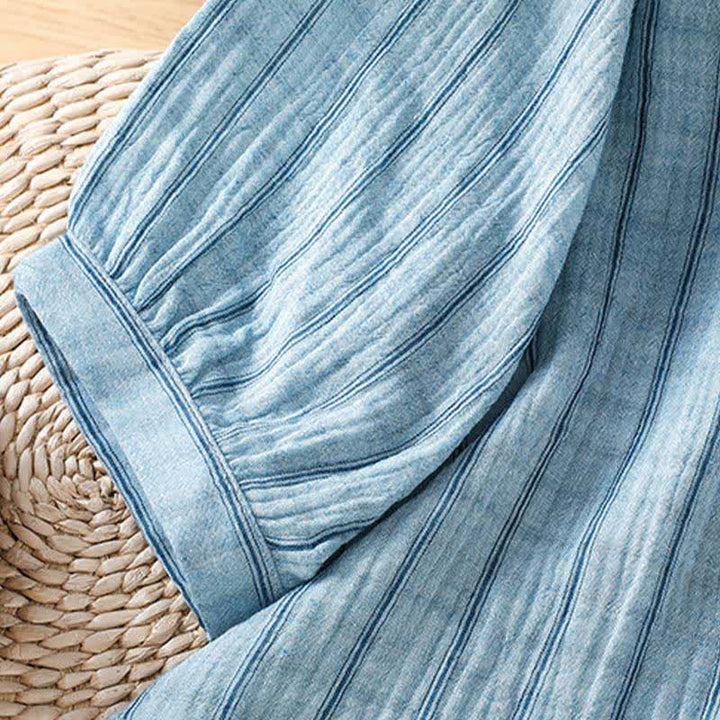 Buddha Stones Summer Casual Minimalist Button-Up Striped Women's Short Sleeve Shirts - image 15