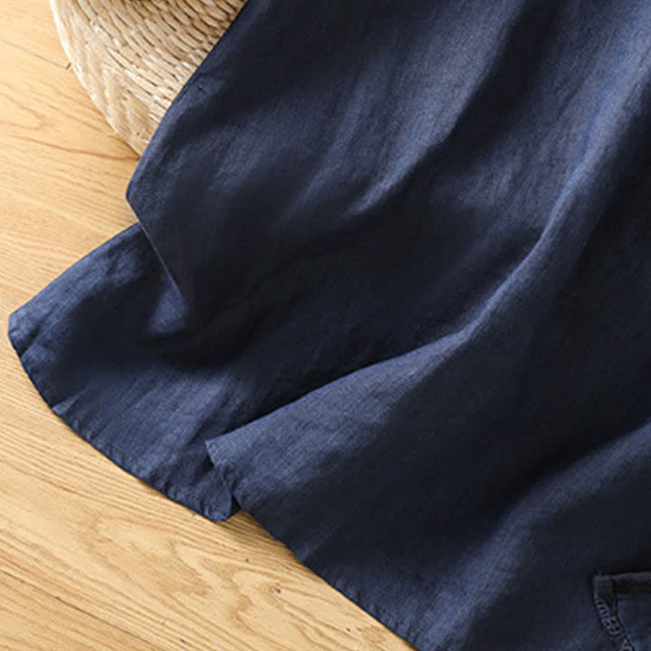 Buddha Stones Summer Casual Vintage Side Slit Solid Flowers Women's Skirts With Pocket - image 12