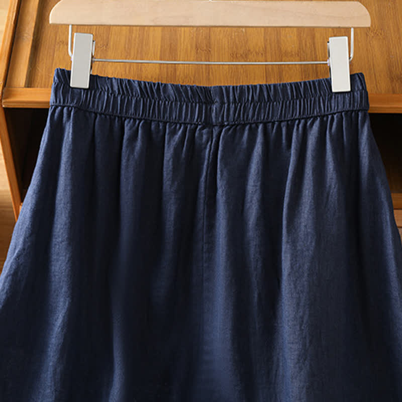 Buddha Stones Summer Casual Vintage Side Slit Solid Flowers Women's Skirts With Pocket - image 10