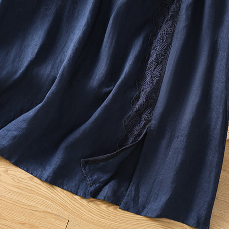 Buddha Stones Summer Casual Vintage Side Slit Solid Flowers Women's Skirts With Pocket - image 13