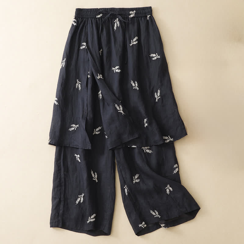 Buddha Stones Summer Boho Casual Floral Drawstring Cropped Pants Women's Wide Leg Pants - Black - US8-10, UK/AU12-14, EU40-42 (2XL) - image 0