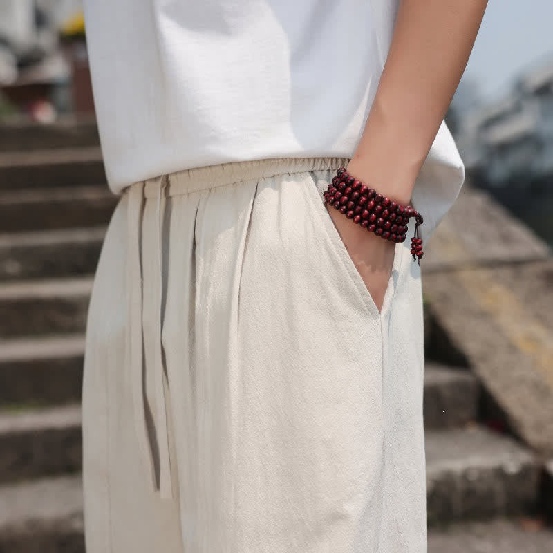 Buddha Stones Summer Casual Minimalist Drawstring Solid Cotton Long Pants Men's Harem Pants With Pocket - image 40