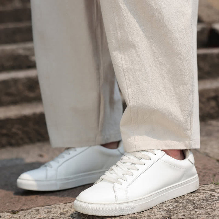 Buddha Stones Summer Casual Minimalist Drawstring Solid Cotton Long Pants Men's Harem Pants With Pocket - image 41