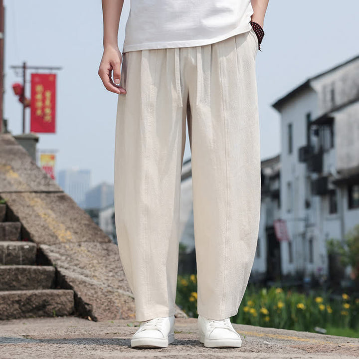 Buddha Stones Summer Casual Minimalist Drawstring Solid Cotton Long Pants Men's Harem Pants With Pocket - Beige - US/UK/AU46, EU56 (5XL) - image 32