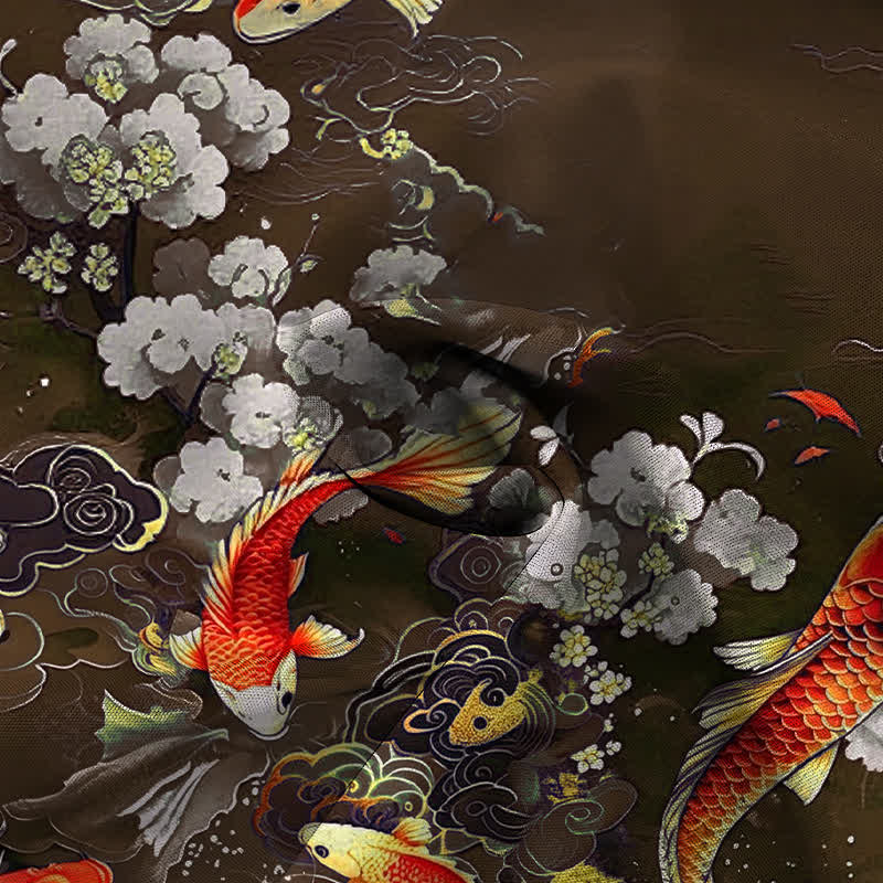 Buddha Stones Red Koi Fish Cloud Wave White Floral Pattern Buttons Wrinkle-resistant Men's Short Sleeve Shirt - image 8