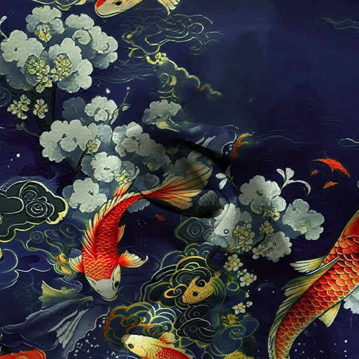 Buddha Stones Red Koi Fish Cloud Wave White Floral Pattern Buttons Wrinkle-resistant Men's Short Sleeve Shirt - image 5