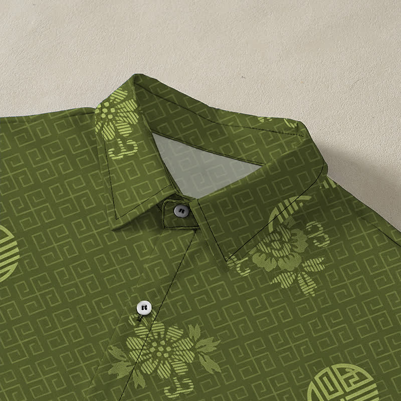 Buddha Stones Geometric Floral Medallion Pattern Buttons Breathable Men's Short Sleeve Shirt - image 7
