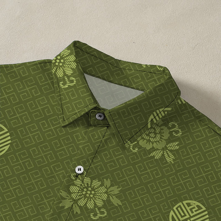 Buddha Stones Geometric Floral Medallion Pattern Buttons Breathable Men's Short Sleeve Shirt - image 7
