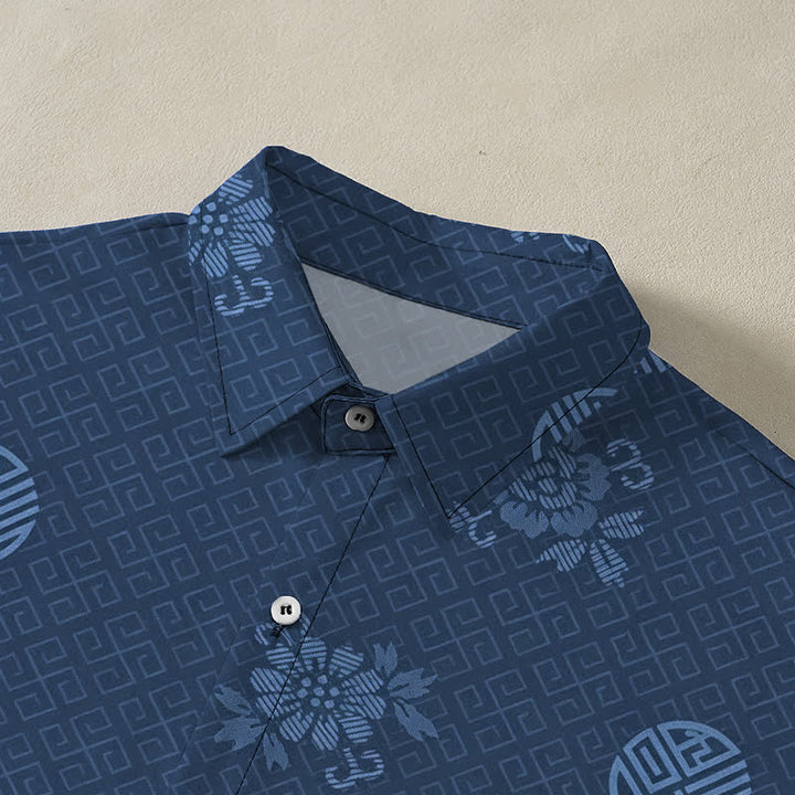 Buddha Stones Geometric Floral Medallion Pattern Buttons Breathable Men's Short Sleeve Shirt - image 12