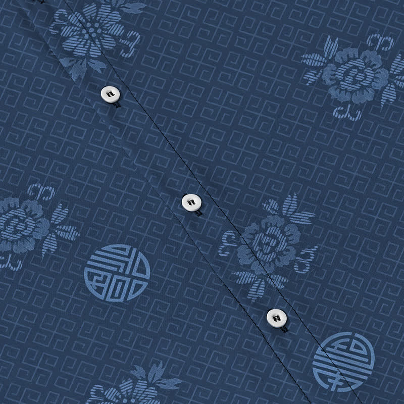 Buddha Stones Geometric Floral Medallion Pattern Buttons Breathable Men's Short Sleeve Shirt - image 13