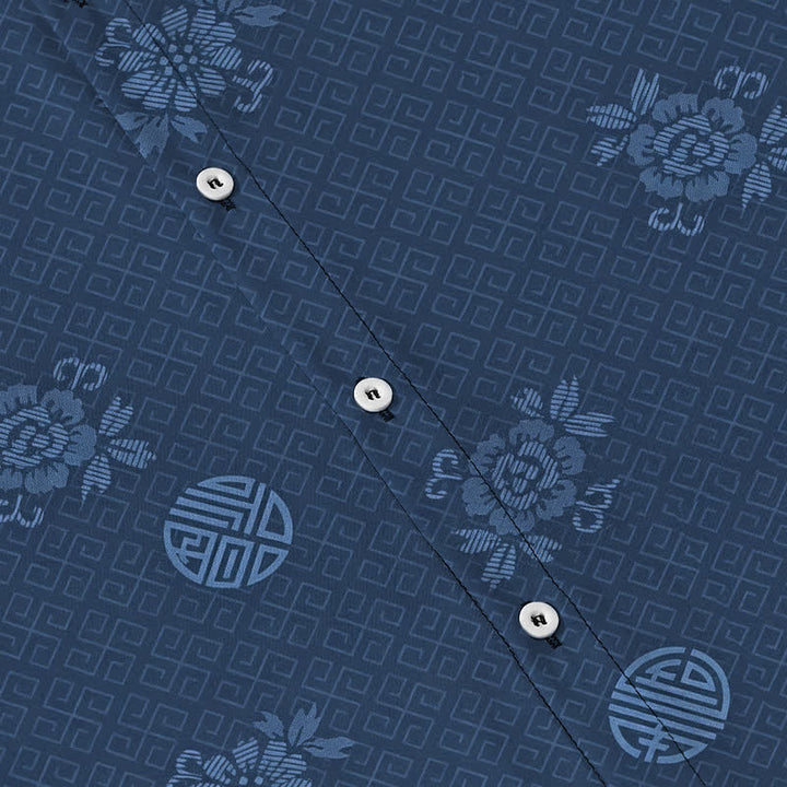 Buddha Stones Geometric Floral Medallion Pattern Buttons Breathable Men's Short Sleeve Shirt - image 13