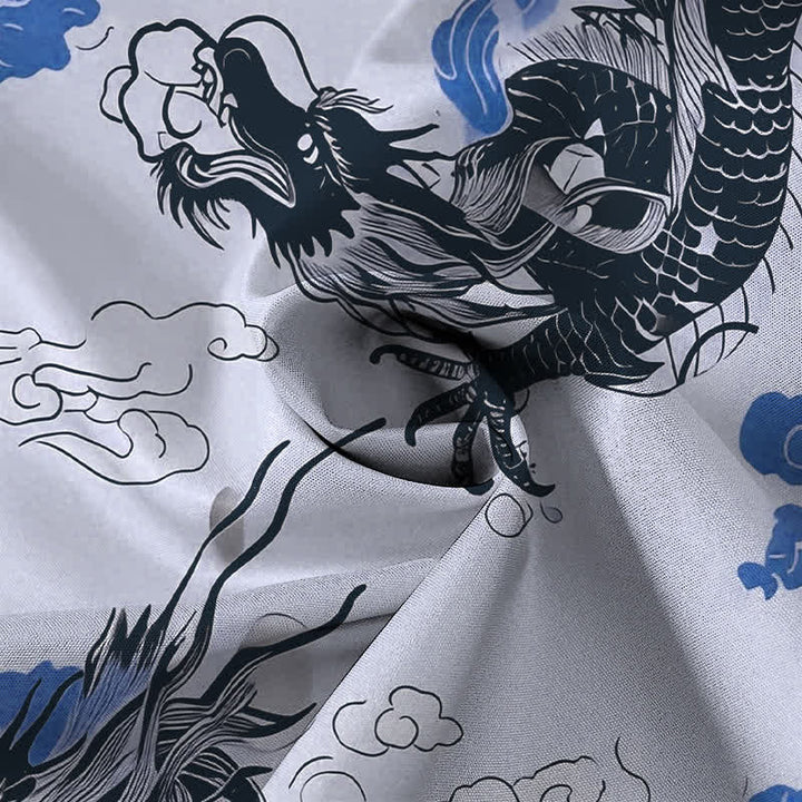Buddha Stones Oriental Dragon Cloud Pattern Buttons Wrinkle-resistant Men's Short Sleeve Shirt - image 5