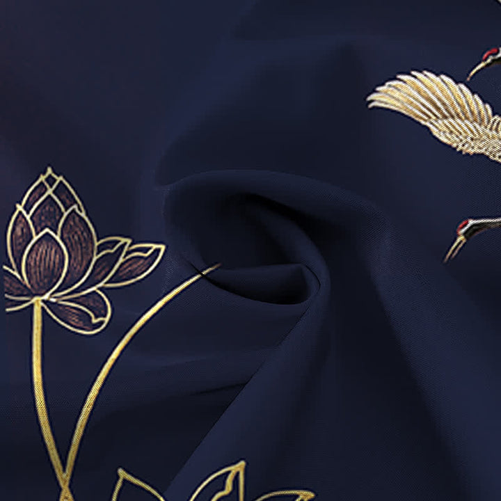 Buddha Stones Crane Lotus Pattern Buttons Breathable Men's Short Sleeve Shirt - image 9