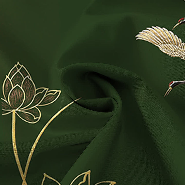 Buddha Stones Crane Lotus Pattern Buttons Breathable Men's Short Sleeve Shirt - image 14