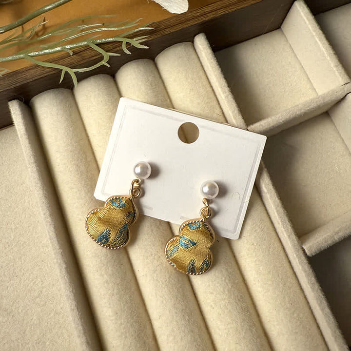 Buddha Stones Song Brocade Pearl Gourd Healing Handmade Stud Dangle Earrings - Goldenrod(Same Color Tone – Pattern Varies) - image 4