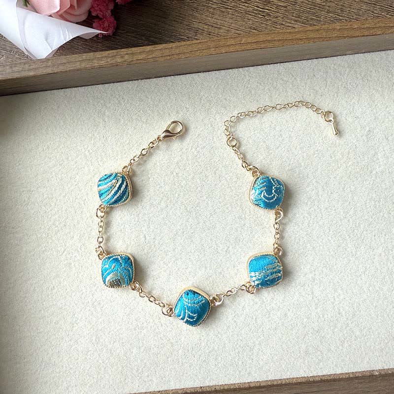 Buddha Stones Copper Song Brocade Square Vintage Elegance Bracelet - Blue(Same Color Tone – Pattern Varies) - image 7