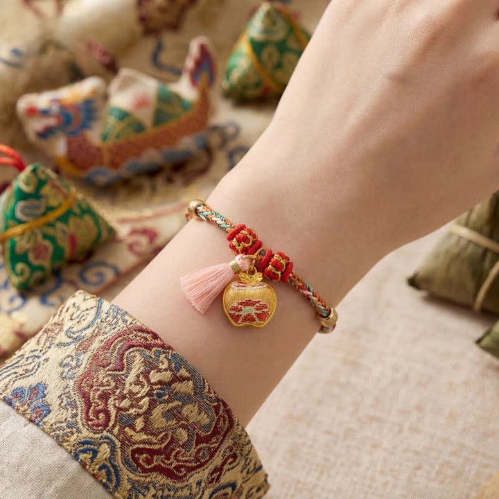 Buddha Stones Handwoven Five Color Apple Money Bag Gourd Chinese Lock Charm Protection Bracelet - image 4