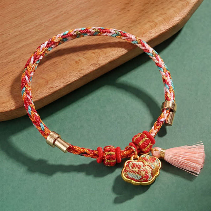 Buddha Stones Handwoven Five Color Apple Money Bag Gourd Chinese Lock Charm Protection Bracelet - image 52