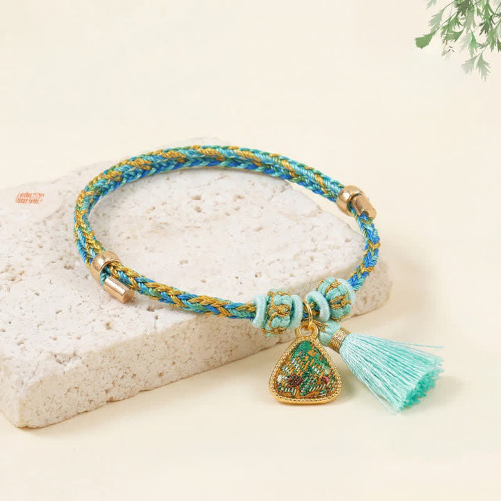 Buddha Stones Hand-Woven Five-Color Cord Luck Green Song Brocade Zongzi Apple Money Bag Chinese Lock Charm Gourd Bracelet - Zongzi(Same Color Tone – Pattern Varies) - image 0