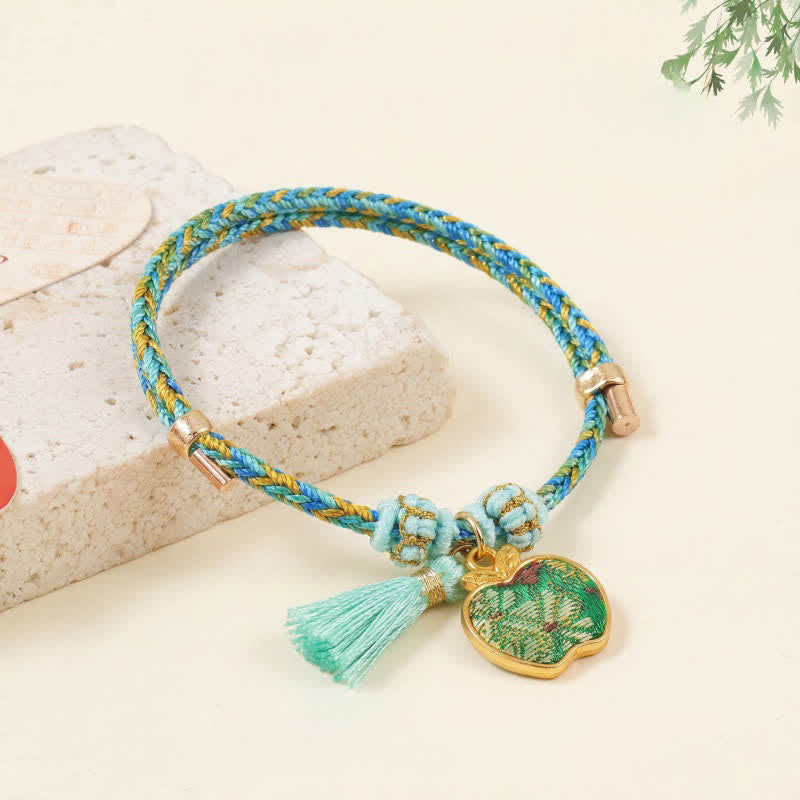 Buddha Stones Hand-Woven Five-Color Cord Luck Green Song Brocade Zongzi Apple Money Bag Chinese Lock Charm Gourd Bracelet - Apple(Same Color Tone – Pattern Varies) - image 6