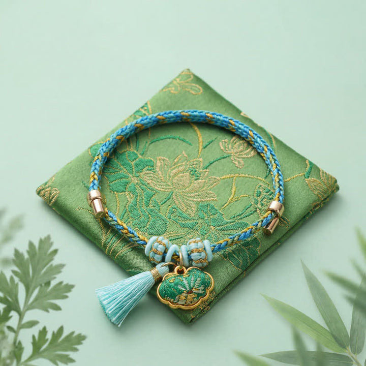 Buddha Stones Hand-Woven Five-Color Cord Luck Green Song Brocade Zongzi Apple Money Bag Chinese Lock Charm Gourd Bracelet - image 8