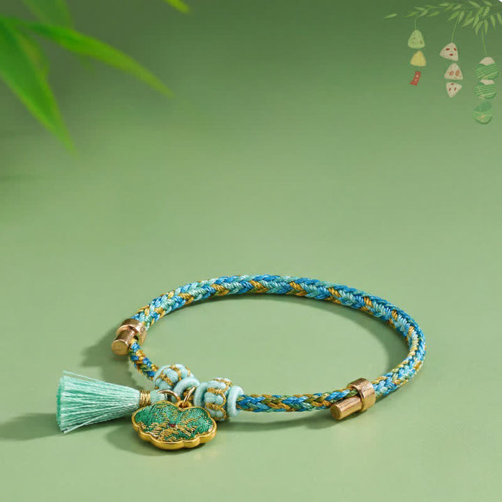 Buddha Stones Hand-Woven Five-Color Cord Luck Green Song Brocade Zongzi Apple Money Bag Chinese Lock Charm Gourd Bracelet - image 11