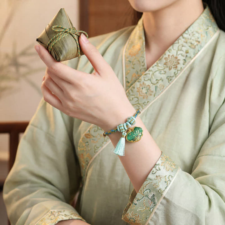 Buddha Stones Hand-Woven Five-Color Cord Luck Green Song Brocade Zongzi Apple Money Bag Chinese Lock Charm Gourd Bracelet - image 10