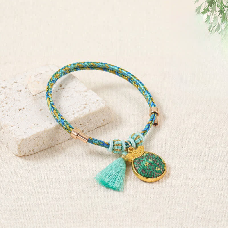 Buddha Stones Hand-Woven Five-Color Cord Luck Green Song Brocade Zongzi Apple Money Bag Chinese Lock Charm Gourd Bracelet - Money Bag(Same Color Tone – Pattern Varies) - image 13