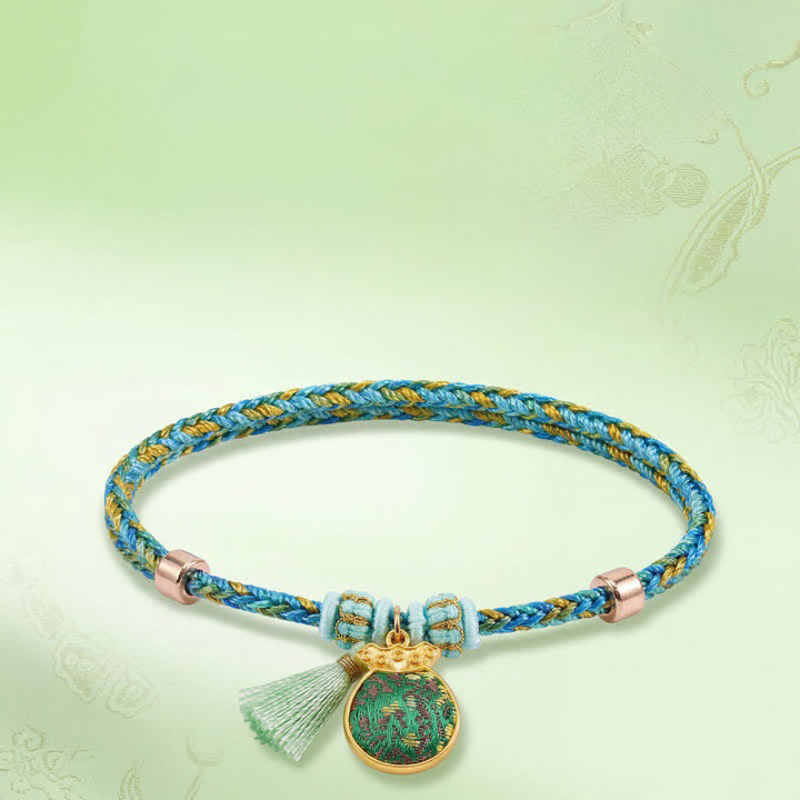 Buddha Stones Hand-Woven Five-Color Cord Luck Green Song Brocade Zongzi Apple Money Bag Chinese Lock Charm Gourd Bracelet - image 17
